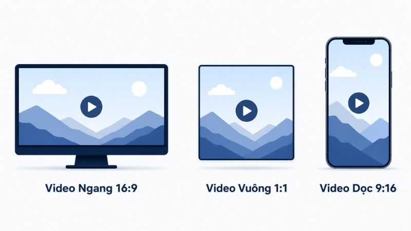 So sánh vertical video 9:16 với video ngang 16:9 và video vuông 1:1