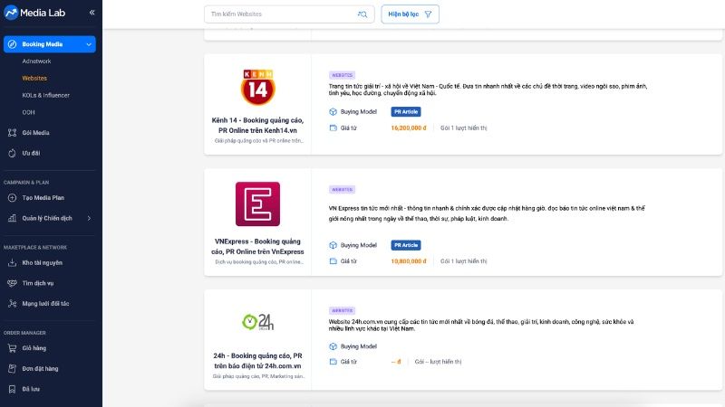 Media Lab cung cấp nhiều kênh quảng cáo trong cùng một nền tảng tiện lợi cho doanh nghiệp