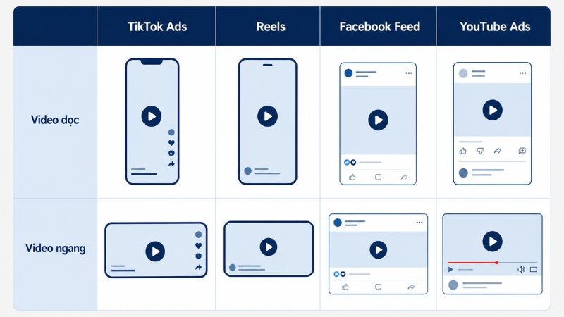 Bảng quyết định vertical video ads và horizontal video ads theo nền tảng quảng cáo