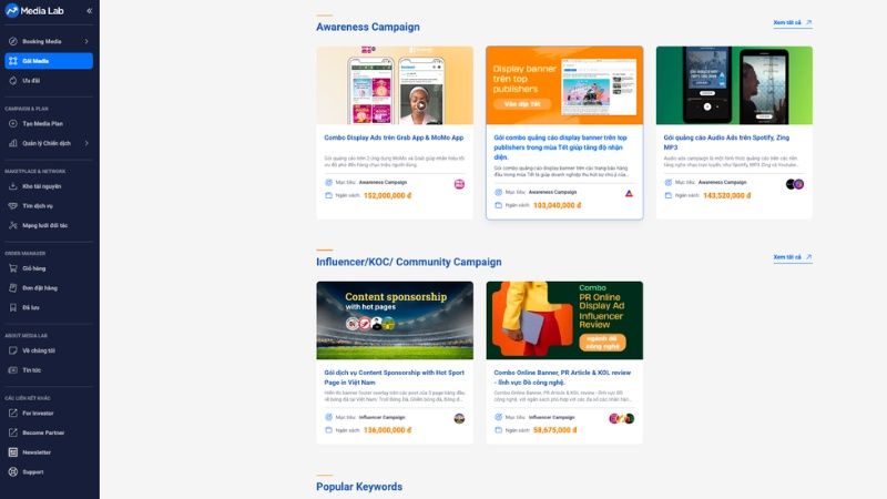 Media Lab cung cấp các gói media được thiết kế sẵn theo mục tiêu