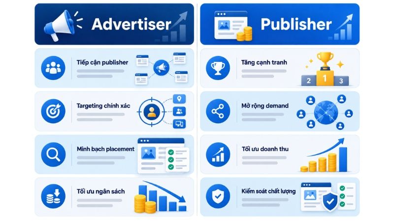 Lợi ích chính của Ad Exchange với advertiser và publisher