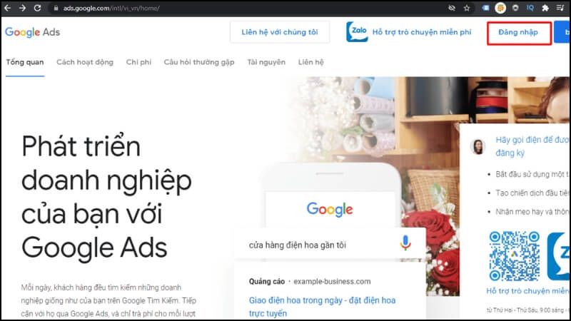 Đăng nhập vào tài khoản Google Ads