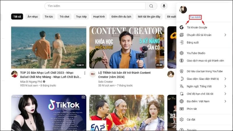 Bắt đầu tạo kênh YouTube