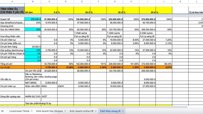 V&iacute; dụ template dự kiến kế hoạch kinh doanh