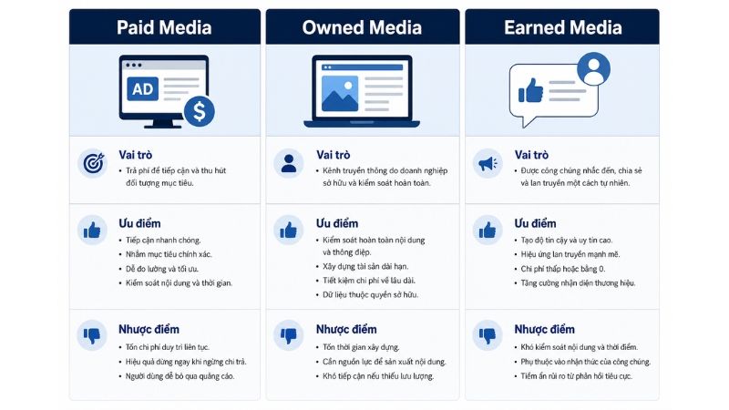 Ưu điểm, hạn chế v&agrave; v&iacute; dụ thực tế của từng loại media