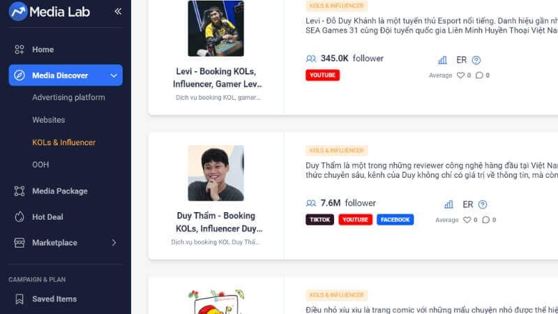 Booking Lifestyle KOL tại Media Lab