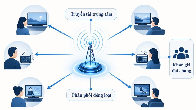 Broadcast media vận h&agrave;nh theo nguy&ecirc;n l&yacute; trực diện