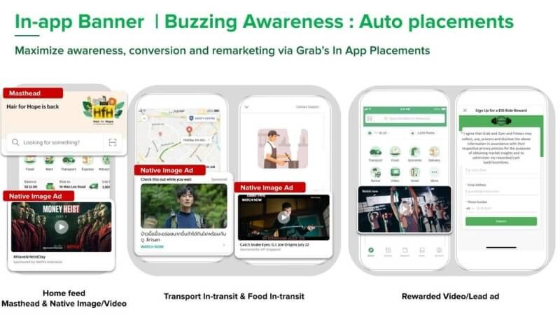 Các lựa chọn quảng cáo đa dạng trên ứng dụng Grab