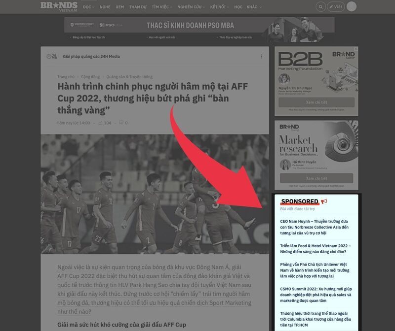 Bài viết hiển thị trong box Sponsored Articles