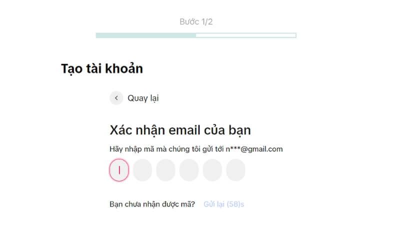 Nhập mã xác nhận email