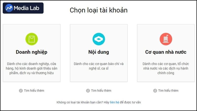 Có 3 loại hình tài khoản Zalo OA