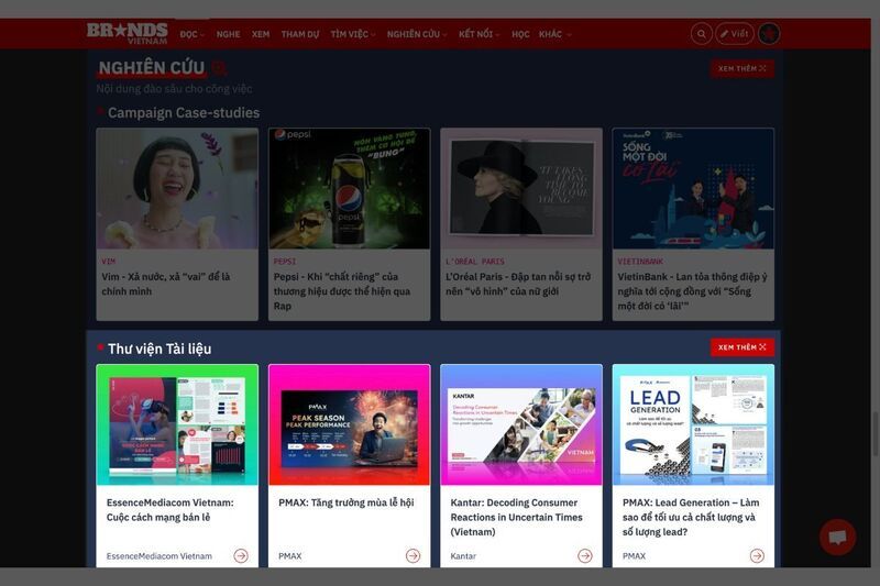 Chuyên mục Thư viện Tài liệu ở trang chủ Brands Vietnam