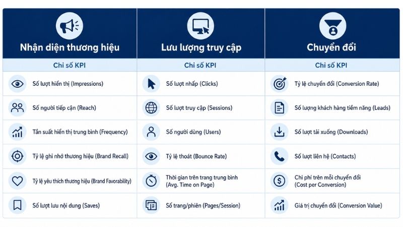 Bảng campaign objectives và KPI khi tạo chiến dịch media