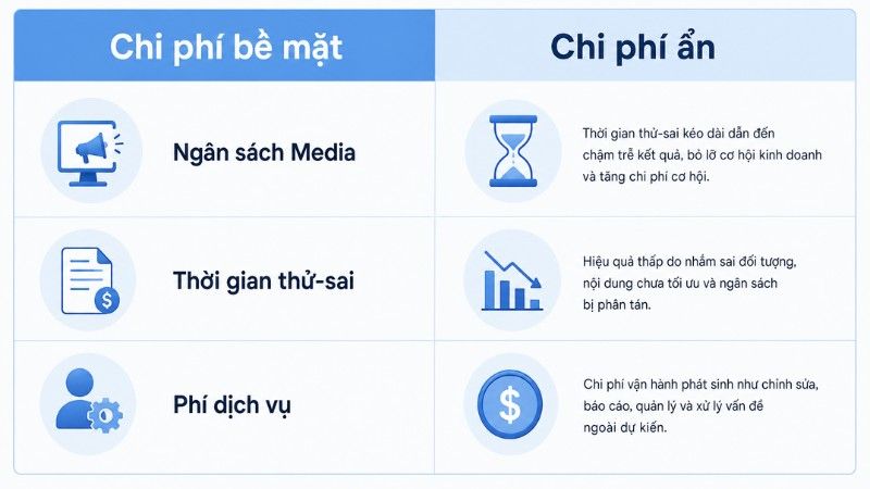 Chi phí nhìn thấy và chi phí ẩn khi chạy quảng cáo