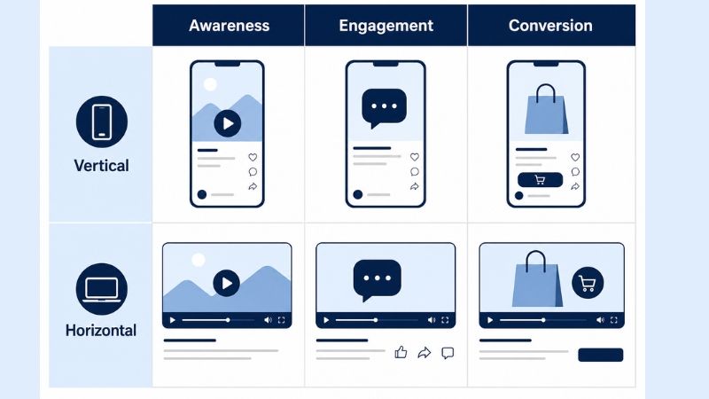 Chọn format video ads theo campaign goal awareness engagement conversion]