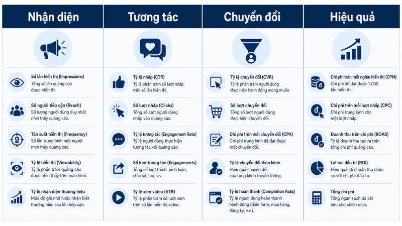 Bảng tóm tắt 4 nhóm KPI quan trọng trong media planning