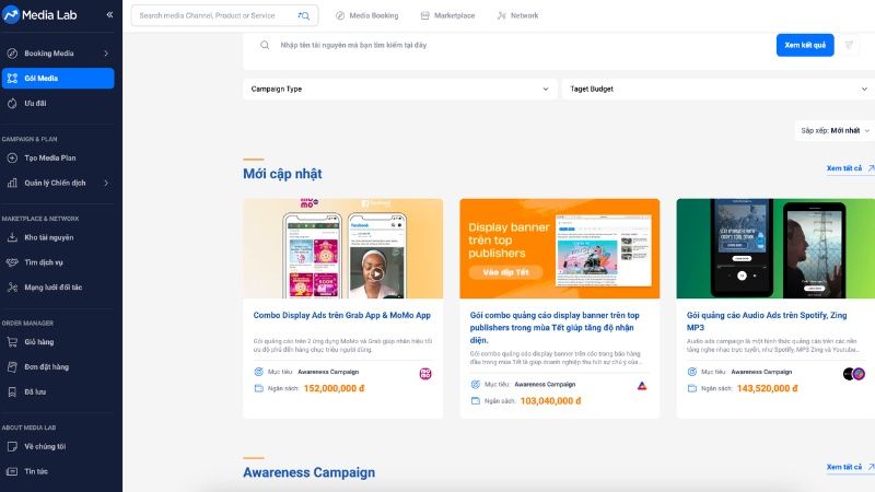 Giao diện media package tiện lợi của Media Lab