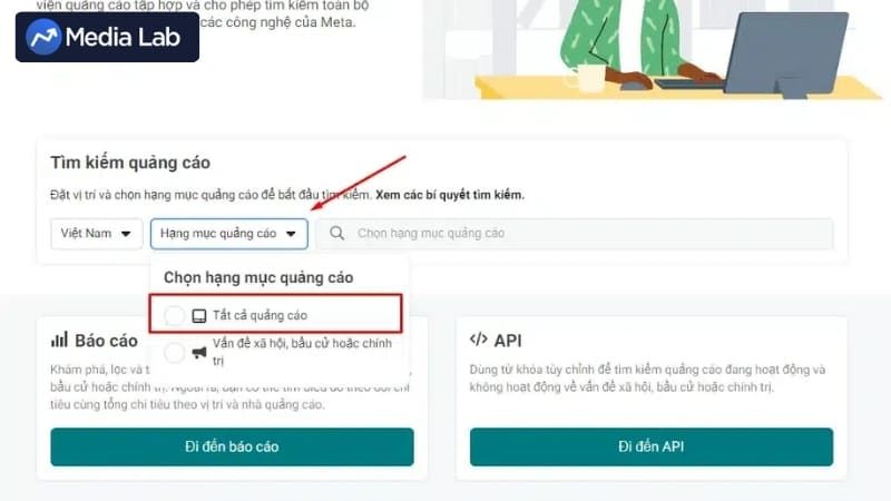 Chọn vùng Việt Nam và Tất cả quảng cáo