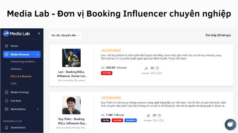 Booking Influencer tại Media Lab