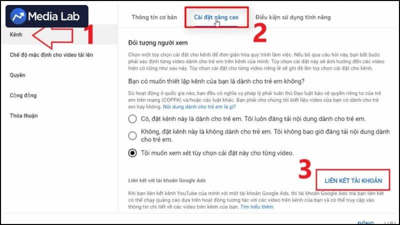 Liên kết kênh YouTube với tài khoản quảng cáo Google