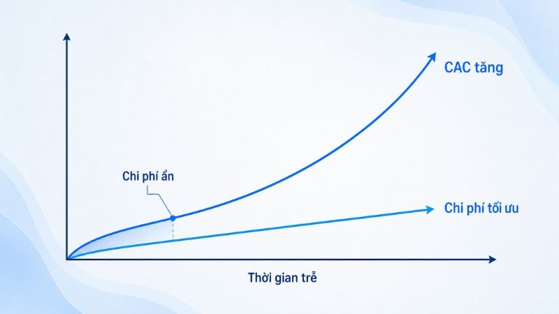 Cost of delay làm tăng CAC theo thời gian khi doanh nghiệp chậm triển khai hoặc tối ưu sai