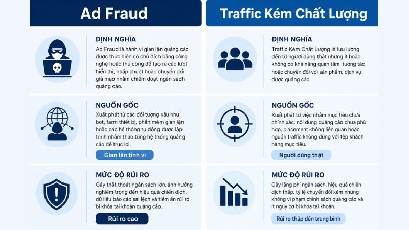 So s&aacute;nh Ad Fraud vs traffic k&eacute;m chất lượng